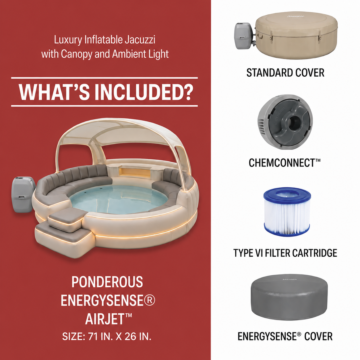 Luxury Inflatable Spa with Canopy and Ambient Lighting