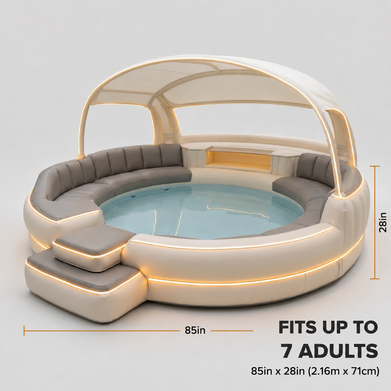 Luxury Inflatable Spa with Canopy and Ambient Lighting